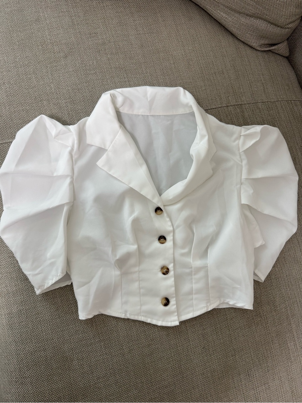 White Puff-Sleeve Button-Front Cropped Jacket